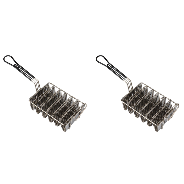 2X Fryer Basket, Shell Fryer, Holds 6 Shells Deep Fryer Holders Basket with Grip Handle Holder Stand