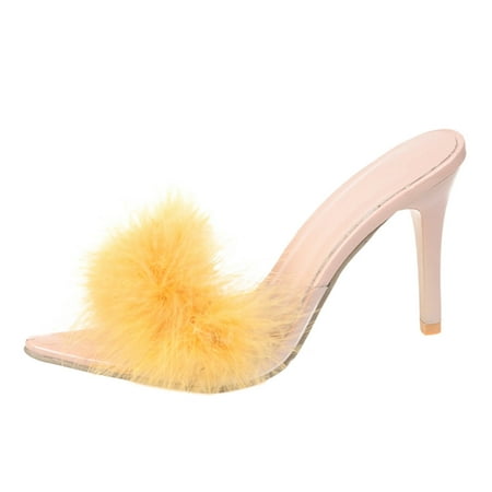 

High Heels Women Fashion Plush Decorated Pvc Pointed Thin Heel Sandals And Slippers High Heels for Women Pvc 40