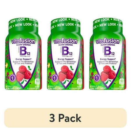 (3 pack) Vitafusion B12 Gummy Vitamins, Delicious Raspberry Flavor, 60ct (30 Day Supply)