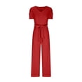 thumbnail image 4 of Summer Jumpsuits for Women 2026 Sexy Short Sleeve Casual Dressy Overalls V Neck Belted Wide Leg Rompers Pocket Ladies Beach Vacation Pants Flowy Lightweight Comfy Lounge Clothes, 4 of 6