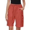 thumbnail image 5 of Xysaqa Bermuda Shorts for Women Casual Summer Womens Comfy Buttons Cotton Linen Shorts Knee Length Elastic High Waisted Shorts for Women Pull On Beach Shorts with Pockets & Drawstring S-XXL, 5 of 8