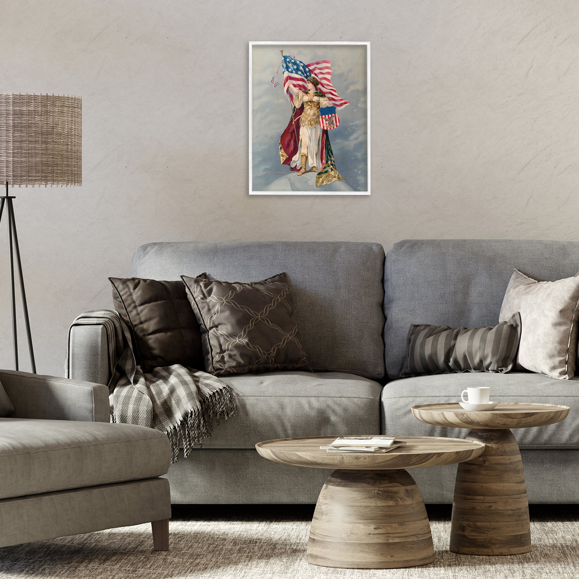 Stupell Industries Columbia Standing with American Flag White Framed Giclee Art, design by Arlington Prints