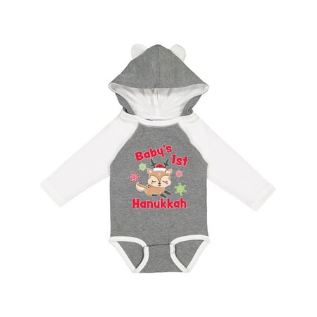 

Inktastic Baby s 1st Hanukkah with cute Reindeer and Snowflakes Gift Baby Boy or Baby Girl Long Sleeve Bodysuit