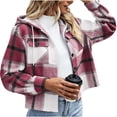thumbnail image 4 of CBASIHI Womens Plaid Oversized Hooded Jacket with Pockets- Long Sleeve Fashion Casual Fall Button Down Sweatshirts Purple Size XL, 4 of 6