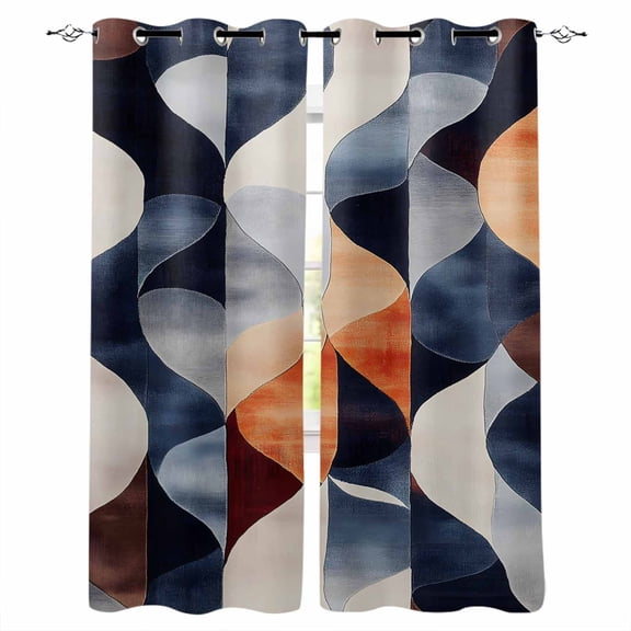 Navy Blue Burnt Orange Blackout Curtains 63 Inches Long, Geometric Retro Abstract Thermal Insulated Black Out Curtains, Darkening Window Curtain Drapes for Bedroom Living Room 52"x63" 2 Panels