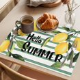 thumbnail image 3 of Hello Summer Placemats Set of 8 Lemon Green Botanical Watercolor Striped Place Mats Indoor Wipeable Table Mats Washable Cloth Dining Table Placemats for Kitchen Holiday Party Home Decor 13x19 Inch, 3 of 9