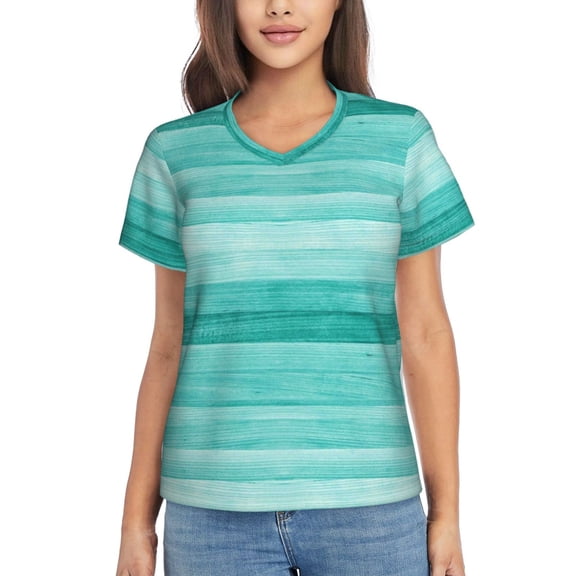 Vsdgher Teal Turquoise Women Shirts V Neck Short Sleeve Tops T-Shirt Basic Tees, S to 3XLSmall