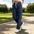 thumbnail image 5 of Women Clothing Cargo Pants Women's Fashion Solid Color Cargo Straight-Leg Pants With Multiple Pockets Elastic Waist Drawstring Navy S, 5 of 6