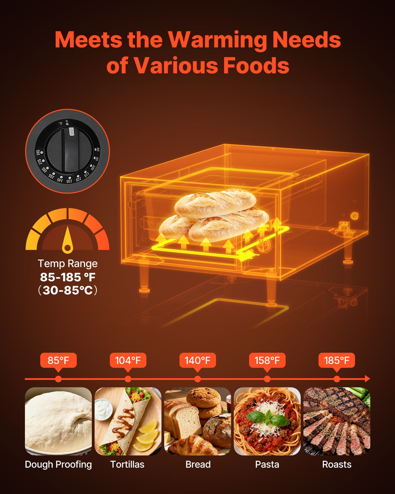 VEVOR Commercial Electric Drawer Warmer, Single-Drawer Stainless Steel Food Warmer, Freestanding Slim Warming Drawer Cabinet, 85°F–185°F Wide Temperature Range,for Restaurant, Hotel, Bakery & Kitchen