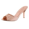 Womens Gold Dress Sandals Slides Shoes Glitter Rhinestones 3 1/4 Inch Heels