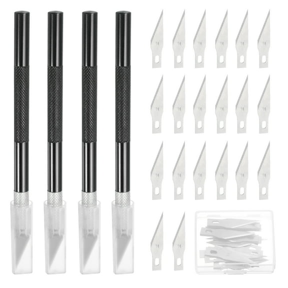 Uxcell 44 Pcs Exacto Knife Set Includes 4 Pcs Craft Hobby Knife and 40 Exacto Blades(Black)