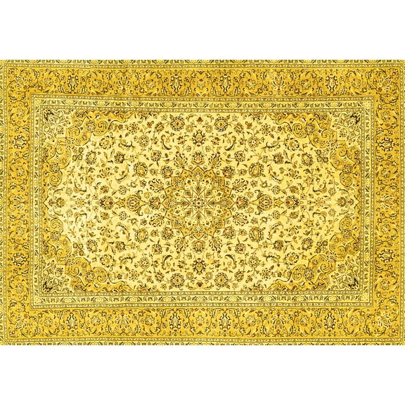 Ahgly Company Machine Washable Indoor Rectangle Persian Yellow Traditional Area Rugs, 5' x 7'