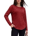 thumbnail image 5 of GERsome Women's Long Sleeve Shirts Crew Neck Button Trim Curved Hem Pullover Tops Casual Loose Fit Blouses Red 2XL, 5 of 6