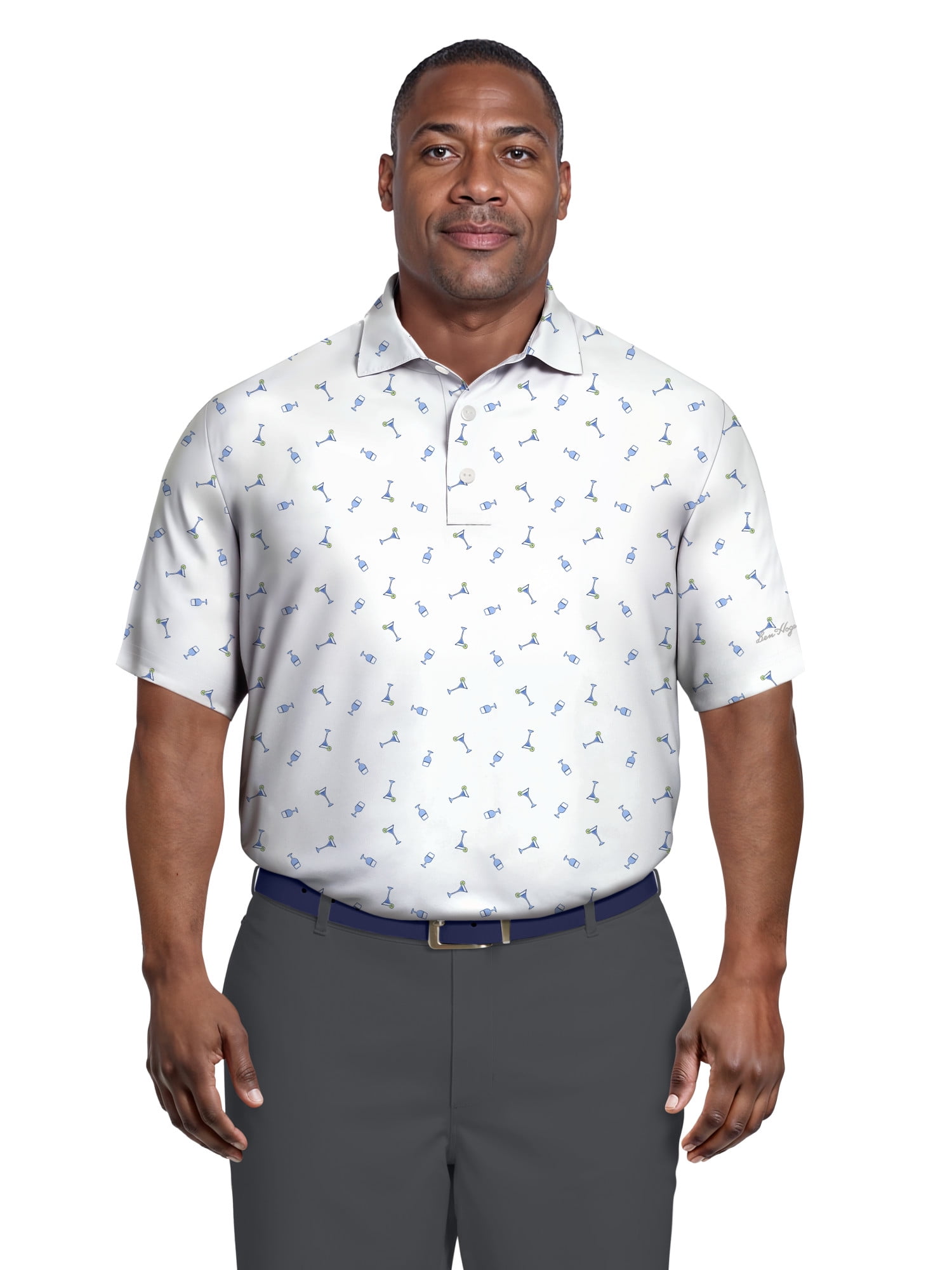 Ben Hogan Men's and Big Men’s Conversational Drink Printed Short Sleeve Golf Polo Shirt, up to Size 5XL