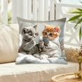 thumbnail image 4 of Cats Playing With Mobile Phone Printed Pillowcase Bedroom Living Room Sofa Decorative Cushion Cover Home Accent Pillow Flock Material 18x18 Inches, 4 of 5