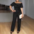 thumbnail image 2 of Ihhxva Women's 2 Piece Outfits off Shoulder Jumpsuit Set Summer Fit Sparkle Wide Leg Glittery Sequin Evening Party Stretchy Flowy Casual S-3XL, 2 of 9