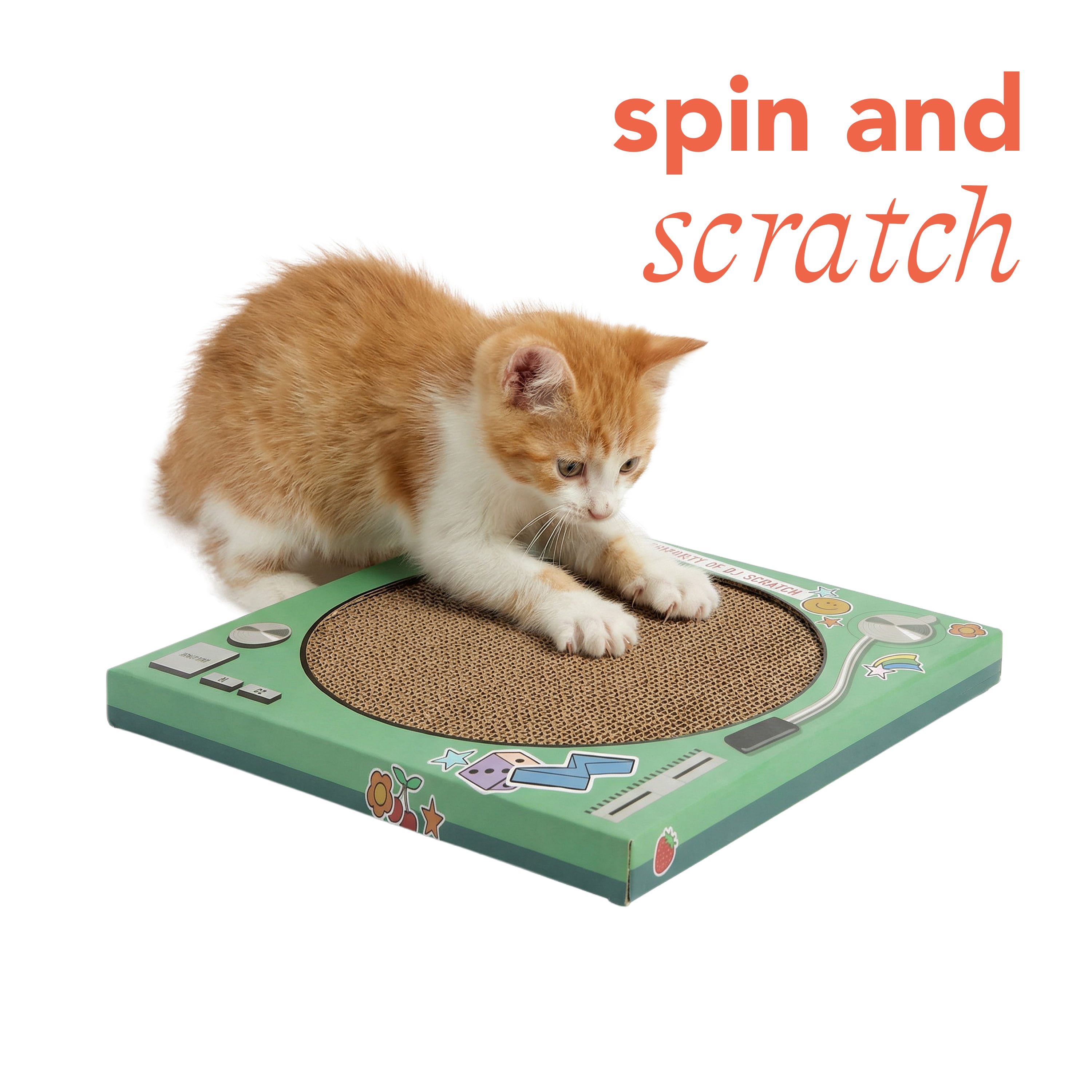 Oodles Green Retro Record Player Durable Corrugated Cardboard Cat Scratching Pad, One Size