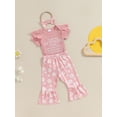 thumbnail image 3 of Bagilaanoe 3pcs Newborn Baby Girl Pants Set Letters Short Sleeve Romper Tops + Floral Flare Trousers + Headband 3M 6M 12M 18M Infant Casual Clothes, 3 of 7