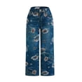 thumbnail image 7 of CALAFEBILA Womens Jeans Straight Leg Fashion Full-Length High Waist Jeans for Women Floral Printed Elastic Denim Pants Versatile Rhinestone Jeans 2025, 7 of 7