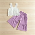 thumbnail image 5 of Miluxas Kids' Boho Lace Top & Tiered Pants Set, Sleeveless Crochet Cami & Elastic Waist Ruffle Pants, Casual Summer Outfit for Girls Purple 2 Years, 5 of 9