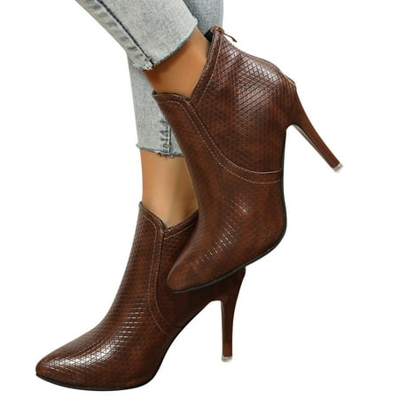 

Ankle Boots for Women Stiletto Fashion Breathable Pointed Toe Boots for Women Zipper Pull-On Stitched Ankle Boots