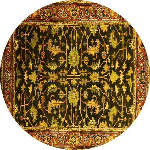 Ahgly Company Machine Washable Indoor Round Oriental Yellow Industrial Area Rugs, 5' Round