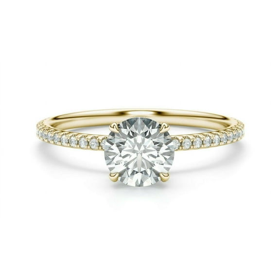 Moissanite Engagement Ring | Moissanite Wedding Ring | Classic Round Sterling Silver Gold Ring | Diamond Pave Bridal Ring | Promise Ring