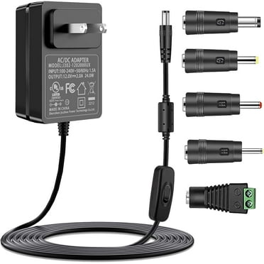 Gonine 12V 2A 1A Power Adapter Charger,  12Volt DC Power Cord for 12Vdc 2000mA 1500mA 1000mA 500mA devices with 5 Tips. US Plug
