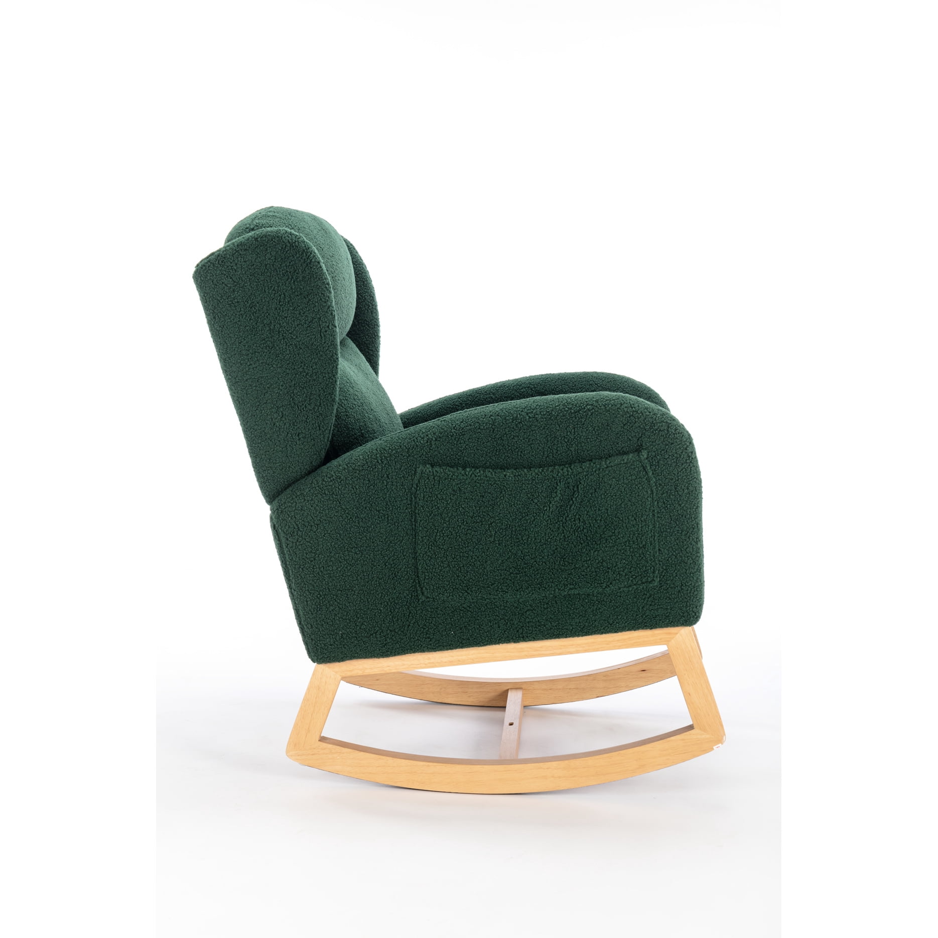 Cotton Filled Rocking Chair With Fabric And Wooden Base For Bedroom Sponge Wood Elements