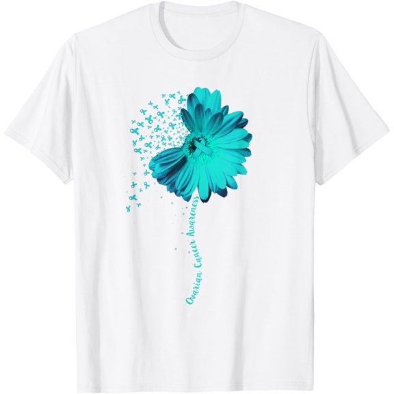 Ovarian Cancer Awareness Sunflower Ribbon Gift T-ShirtMen's and women's pure cotton short-sleeved shirts