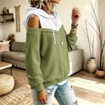 thumbnail image 3 of FAIWAD Women's Cold Shoulder Hoodie Color Block Long Sleeve Drawstring Pullover Sweatshirt Cutout Shoulder Casual Top, 3 of 7