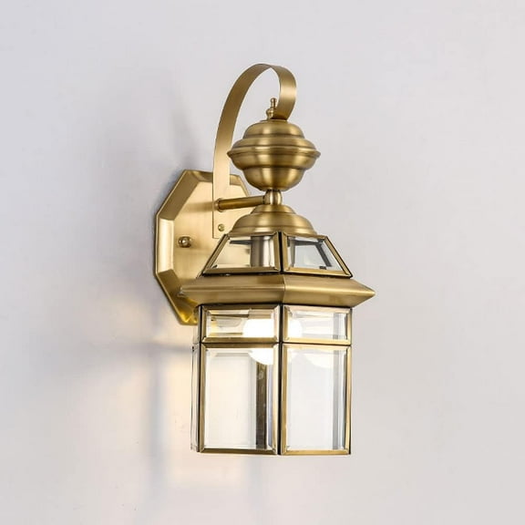 Outdoor Wall Lantern Copper Wall Sconce Lighting Fitting, Glass Shade Brass Porch Light Wall Mount, Outside House Wall Lamp Outside Garden Lights for Garage Front Patio