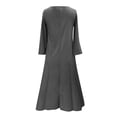 thumbnail image 3 of Women's Long Sleeve Maxi Dress V Neck Floral Print Irregular Hem Casual Loose Swing Dresses with Pockets Gray 5XL, 3 of 4