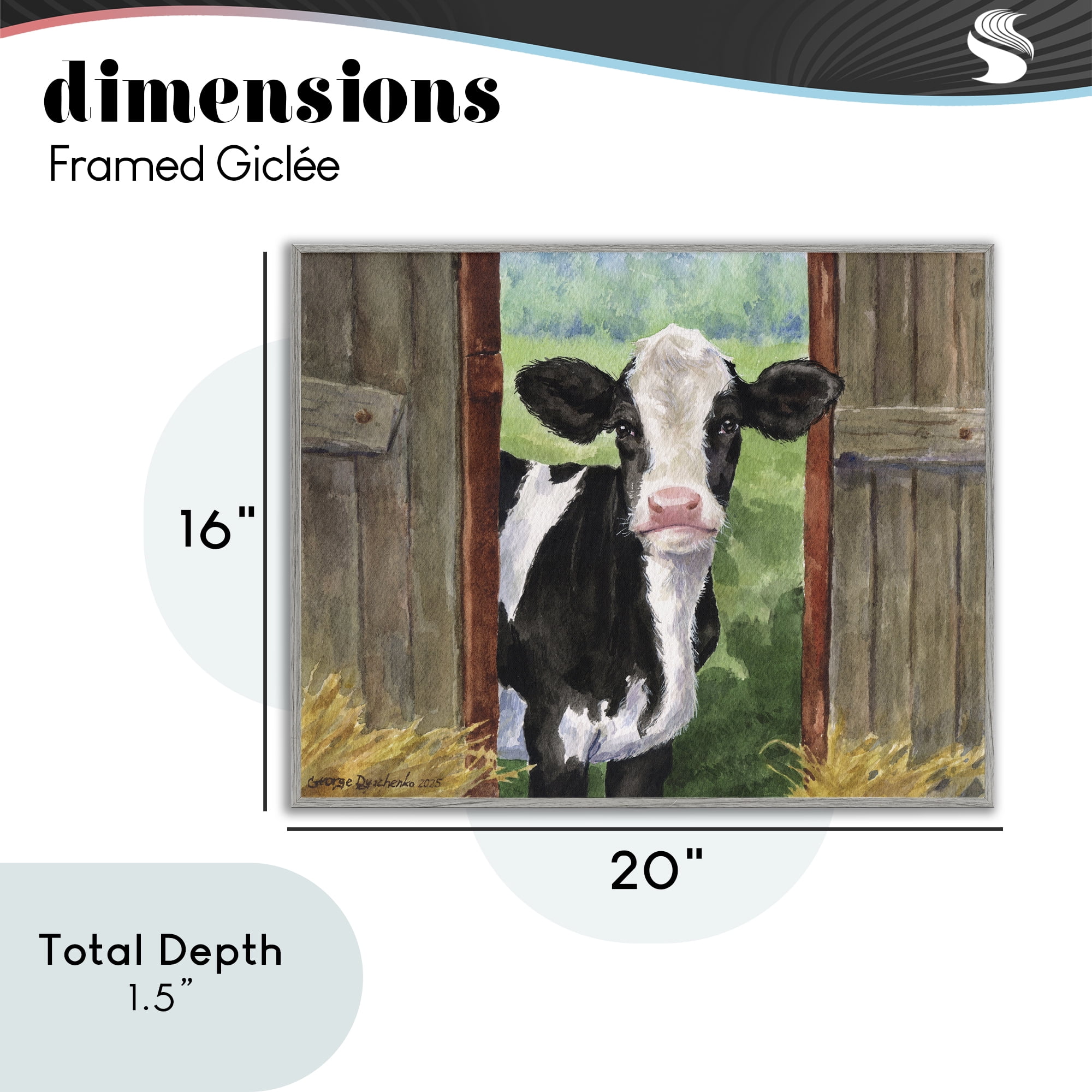 Stupell Industries Cow in Wooden Gate Gray Framed Giclee Art, design by George Dyachenko