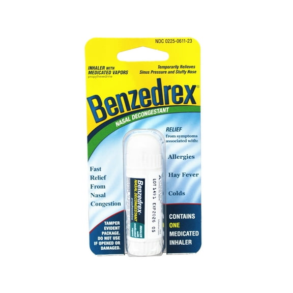 Benzedrex Nasal Decongestant Inhaler with Medicated Vapors, Fast Relief from Nasal Congestion, Temporarily Relieves Sinus Pressure and Stuffy Nose, 1 Count (Pack of 12)