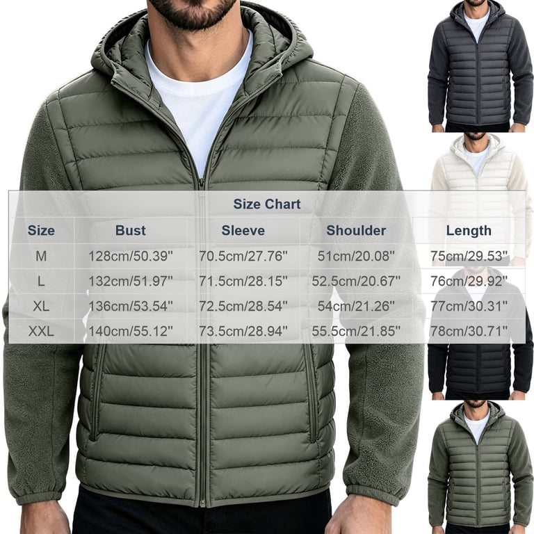 Comfortable Puffer Jacket Men's Outdoor Solid Color Zipper Pocket ...