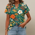 thumbnail image 7 of BOMYJESK Women Shirts Short Sleeve Dressy Casual Basic Top Floral Print V Neck Trendy Blouses 2026 Spring Going Out Loose Fit Clothes Green XXL, 7 of 7