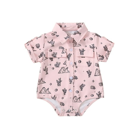 

Baby Girls Boys Romper Short Sleeve Turn-down Collar Cactus Print Summer Bodysuit for Casual Daily