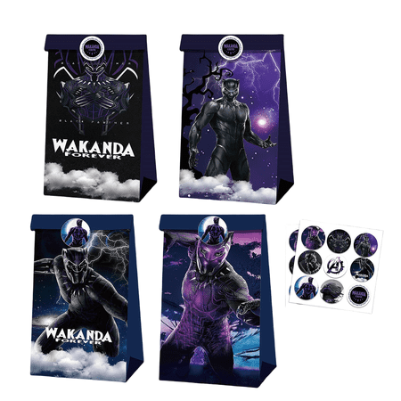 24 PCS Anime Party Favor Candy Bags for Black Panther Themed Birthday Supplies Decor,Kids Birthday Game Party Kraft Paper Goodie Gift Bag Decorations