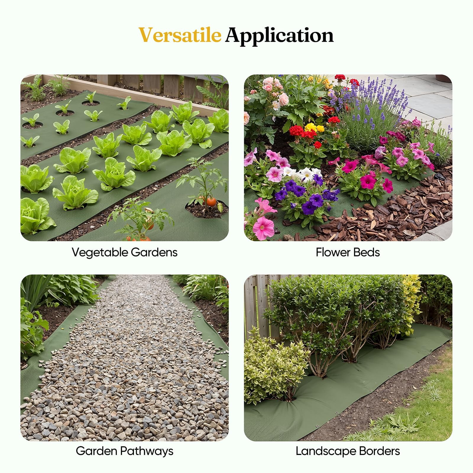 Weed Barrier Fabric  4ft X 50ft Non-woven Landscape Easy To Cut & Fray-resistant Breathable Permeable Landscaping With 15 Stakes For Gardens Flower Beds Vegetable Plots