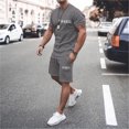 thumbnail image 3 of Paris Letter Graphic Short Sets for Men Crewneck T Shirt and Shorts 2 Piece Matching Set Mens Summer Outfits, 3 of 5