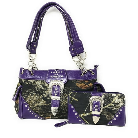 Texas West Premium Polyester Womens Shoulder Handbags Camouflage Texas West Premium Polyester Womens Shoulder Handbags Camouflage Rhinestone Western Buckle Purse Wallet Set