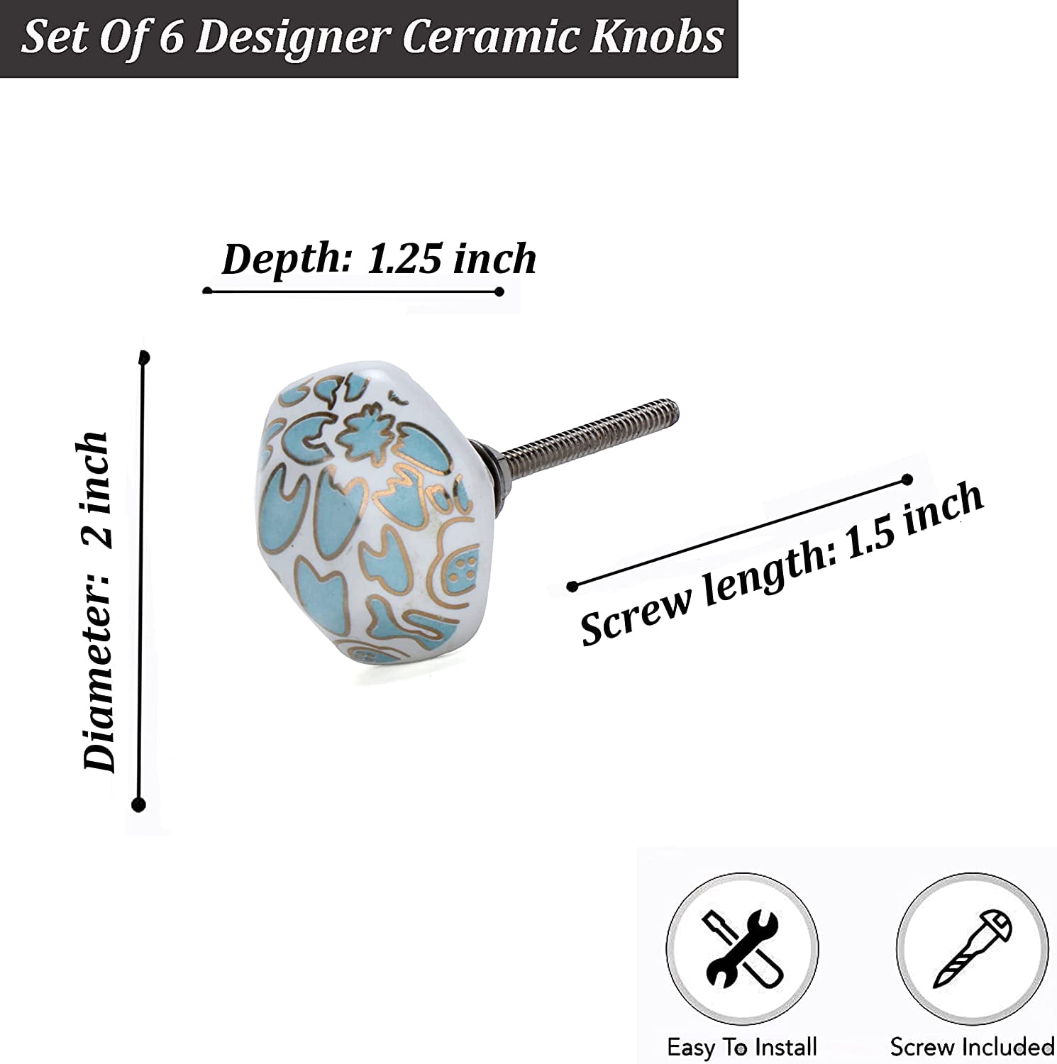 Set Of Six Hollyhock Green Printed Round Cabinet Knobs by Perilla Home