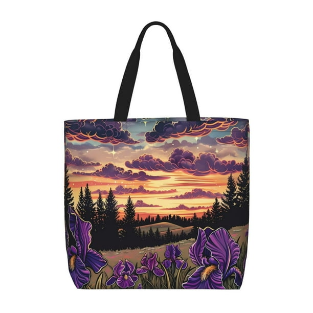 Balery Starry Night Purple Irises Bolsa de Mano para Mujeres con Cremallera, Bolsa de Gimnasio con Compartimentos, Bolsa para Laptop, Bolsa para Trabajo