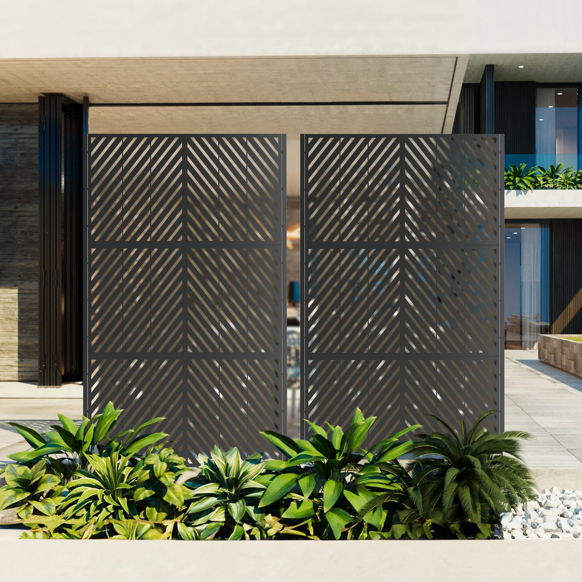 Outdoor Privacy Screen, 72x46 Inch Freestanding Metal Fence for Garden Backyard Patio Decor, Black
