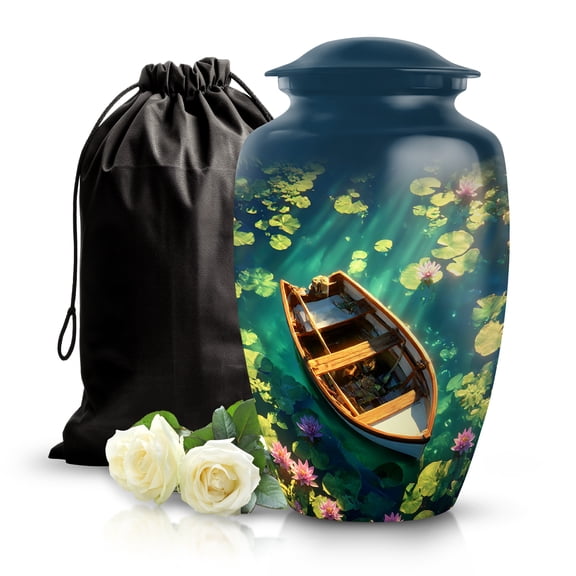 SABURIAL Boat Theme Urn for Men & Women Ashes - Unique Funeral Urns for Adults Male - Decorative Funeral Urns for Human Remains - Large Size Cremation Urn - 10 Inch with Velvet Bag