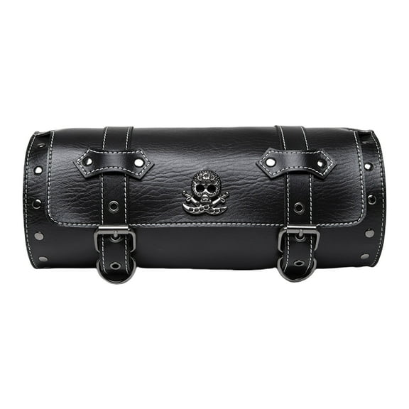 Motorcycle Front Bag Vintage Tool Saddlebag Front Fork Handlebar Bag Skull Pattern PU Storage Bags Motorbike Tool Bag