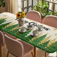 thumbnail image 3 of Green Christmas Table Cloths for 8 Foot Rectangle Tables, Xmas Tree Snowflake Stars Winter Rustic Patio Waterproof Elastic Fitted Tablecloths, Washable Rectangular Table Cover for Camping, 3 of 8