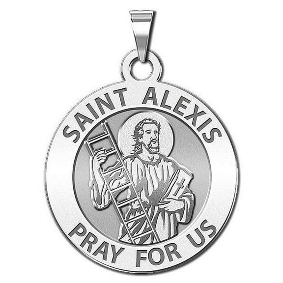 Saint Alexis Round Religious Medal - 2/3 Inch Size of Dime, Sterling Silver