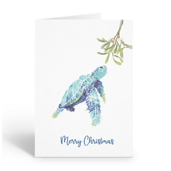 Stonehouse Collection | Sea Turtle Eating Seaweed Christmas Card | Ocean Holiday Card (Sea Turtle)